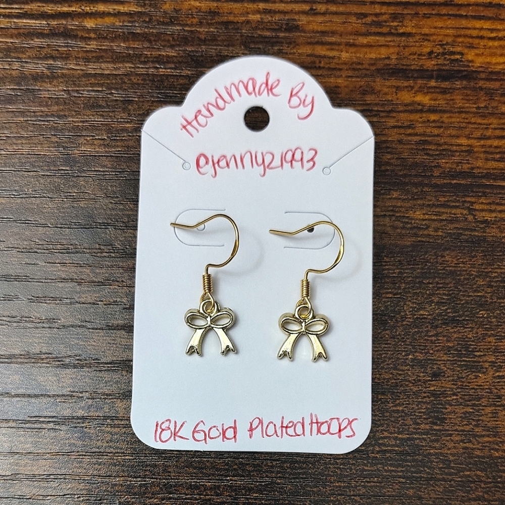 NEW! Jenny's Handmade Gold Bow Earrings 18k Gold Plated Hoops